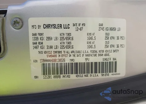 2008 Dodge Grand Caravan Se from USA, damaged, VIN 1D8HN44H68B138526